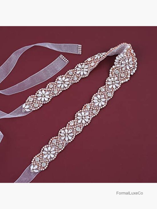 Rhinestone Pearls Wedding Belt Sash Hand Sewn Organza Gown Accessory Plus Size main image 7